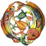 24 inch Painted Two Fish Jumping - Croix des Bouquets