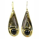Brass and Onyx Earrings - Brass Images (E)