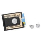 Black Leather Wallet and Modern Oval Cufflinks Set