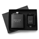 Black Matte 6oz Flask and Lighter Gift Set