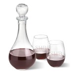 Bormioli Rocco Loto Wine Decanter with stopper and 2 Stemless Wine Glass Set - 3 Initials