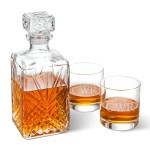 Bormioli Rocco Selecta Square Decanter with Stopper and 2 Low Ball Glass Set - 3initials