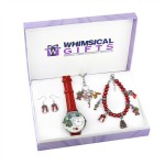 Christmas Silver 4-piece Watch-Bracelet-Necklace-Earrings Jewelry Set